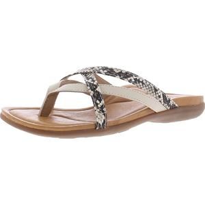 Aetrex Womens Kala Beige Leather Snake Print Flats Thong Sandals Shoes